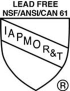 Lead Free NSF/ANSI/CAN 61 IAPMO R&T Mark of Conformity