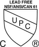 Lead Free NSF/ANSI/CAN 61 C UPC Mark of Conformity